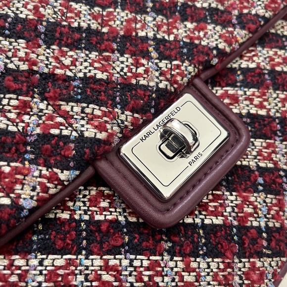 NWT Original $328 Karl Lagerfeld Medium Agyness Boucle Tweed Shoulder Bag Fabric - Picture 3 of 9